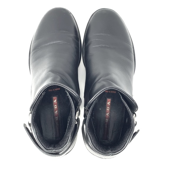 Prada Brushed Leather Ankle Chelsea Boot with Adjustable Back Strap Black Size 6 - Picture 6 of 16